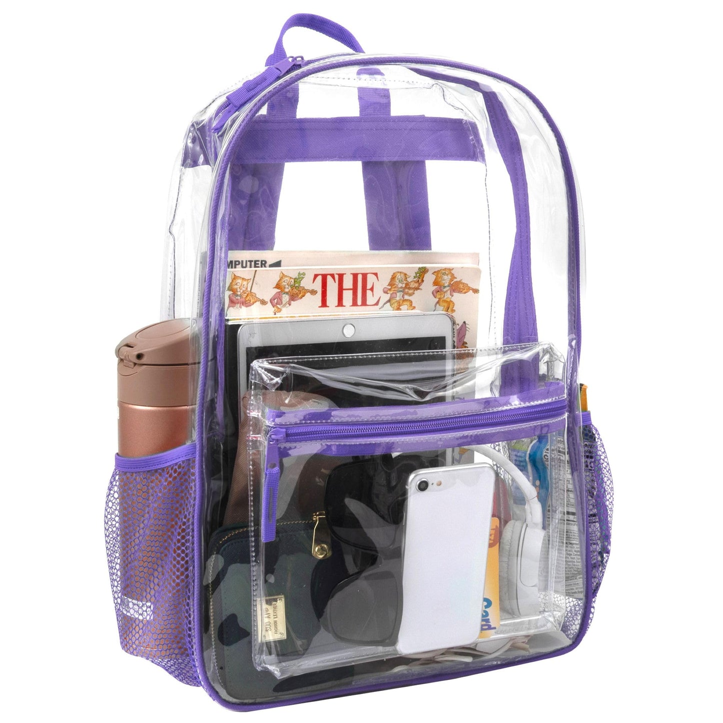 Clear Backpack Heavy Duty Transparent Bookbag for Kids, Boys, Girls, School, Travel, Stadium Approved (Purple)