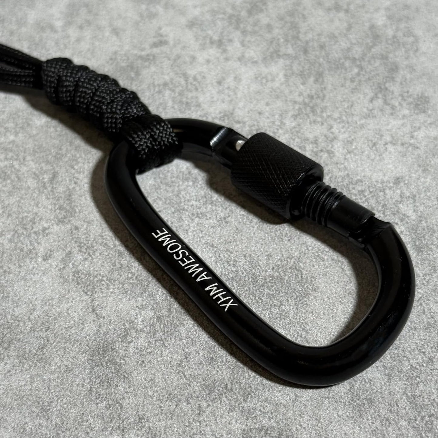 XHM Awesome Multifunctional Paracord Braided Keychain with Locking Carabiner, Tools & Water Bottle Hanger, 2-Pack for Camping, Hiking,Gym & EDC (Black)