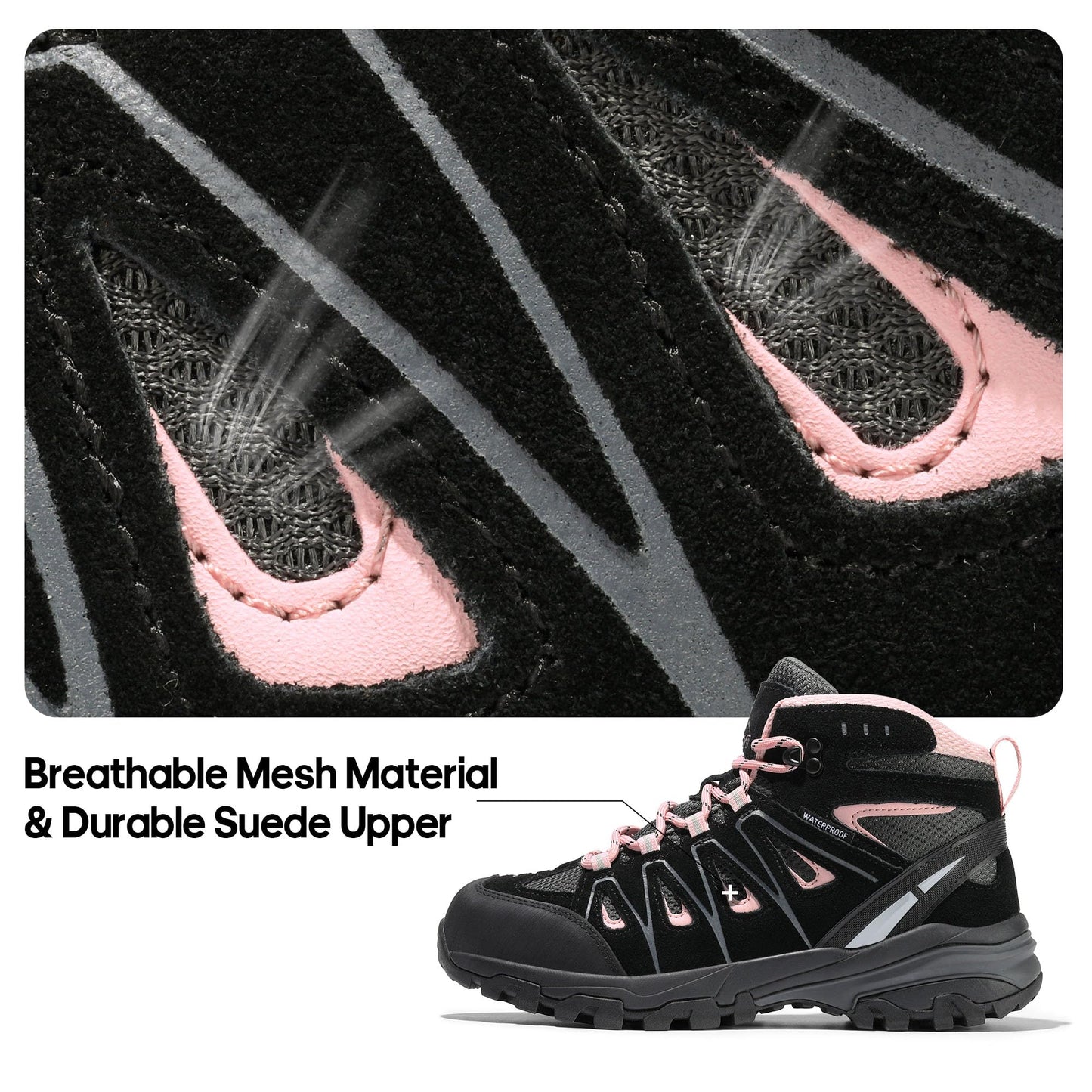 NORTIV 8 Women's Waterproof Hiking Boots Outdoor Trekking Camping Trail Hiking Boot Seeker,Size 5,Black/Pink,SNHB211W