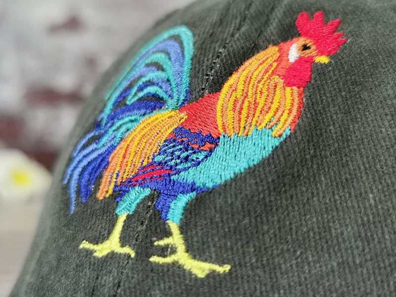Hepandy Rooster Embroidered Dad Hat - Green, One Size Adjustable