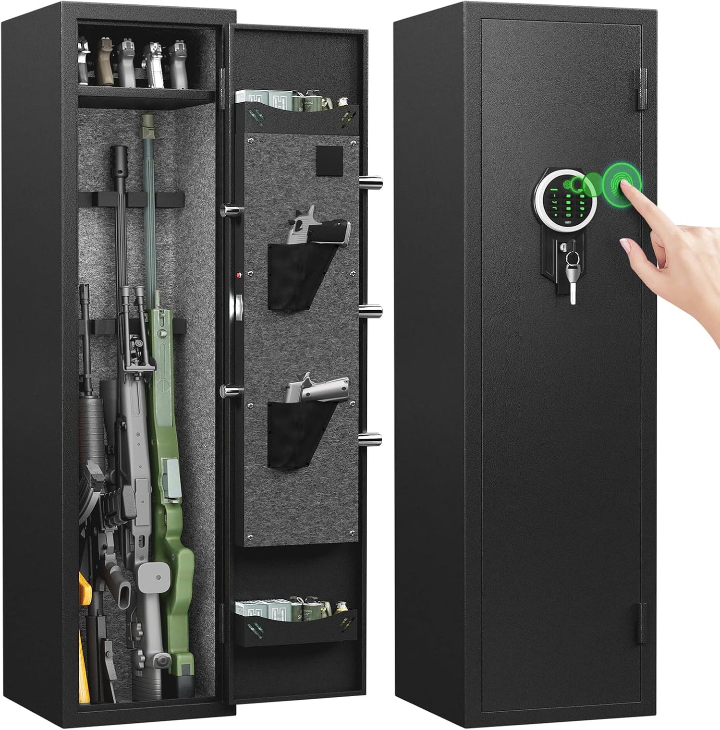 Kavey 5-8 Gun Safe, Long Gun Safe for Home Rifle and Pistols with Backlit Keypad, Quick Access Gun Cabinet with LED Light and Removable Shelf