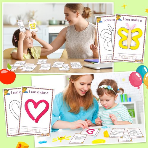 Geyoga 72 Pcs Alphabet & Shape Play Dough Mat for Toddler Rainbow Star Flower Play Mats Card for Clay or Dough Preschool Learning Accessories for Toddler Kid 2-6 Years Back to School Classroom