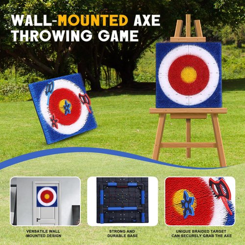 Wall-Mounted Axe Throwing Game for Backyard, Axe Throwing Game for Kids and Adults, Safe Bristle Target with 8 Axe Throwing, Perfect for Outdoor Games, Playrooms, Boys Rooms