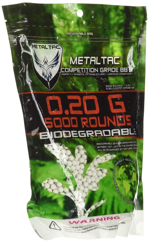 MetalTac Airsoft BBS Bio-Degradable .20g Perfect Grade High Precision 6mm BB Pellets (Bag of 5000 Rounds)