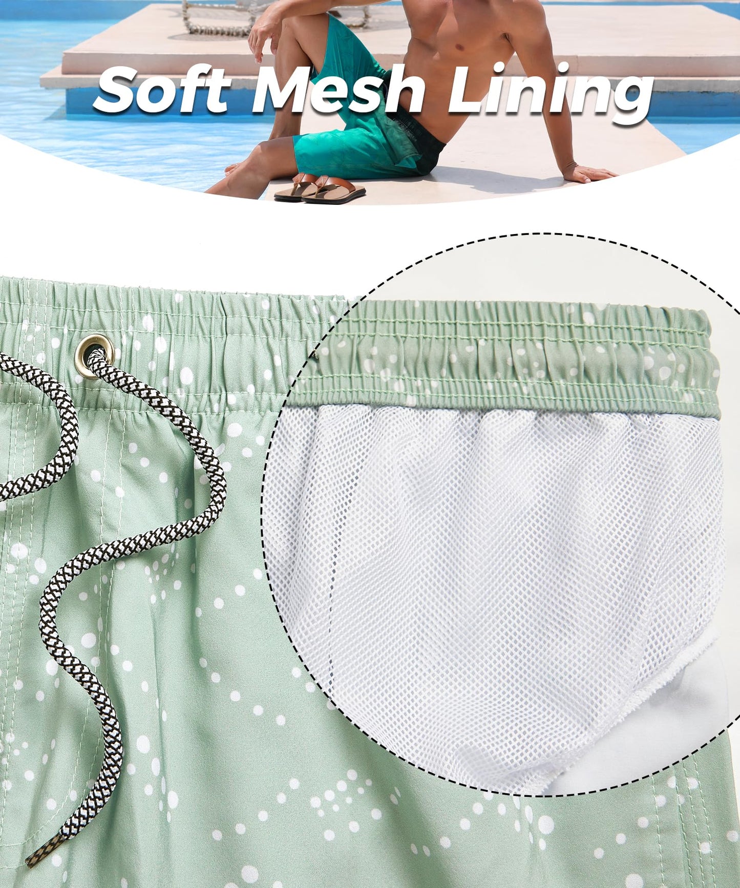 ELETOP Men's Swim Trunks Quick Dry Bathing Suit Swimming Board Shorts Mesh Lining Beach Swimwear Gradient Light Green 4XL
