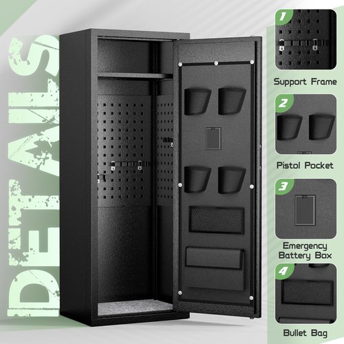 Oakcloud Fireproof Gun Safe for Rifles and Pistols; 10 Rifle Safe with 4 Pistol Pouches and Top Shelf; Gun Locker Cabinet with Password Access (Standard Edition)