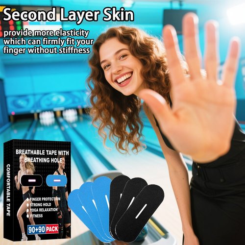 Musibo 180 PCS Bowling Thumb Tape with Breathing Holes - Breathable & Sweat Proof Sports Tape for Men Women, Finger Grip Protection for Bowling, Yoga, Fitness (Black & Blue)