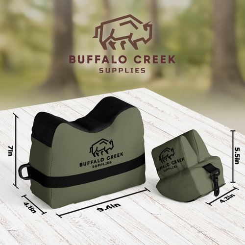 Buffalo Creek Supplies All Weather Durable Front and Rear Shooting Bag Combo, for Target Sports, Shooting Bench Rest Bag for Hunting & Competition Sports- Unfilled (Olive Drab)