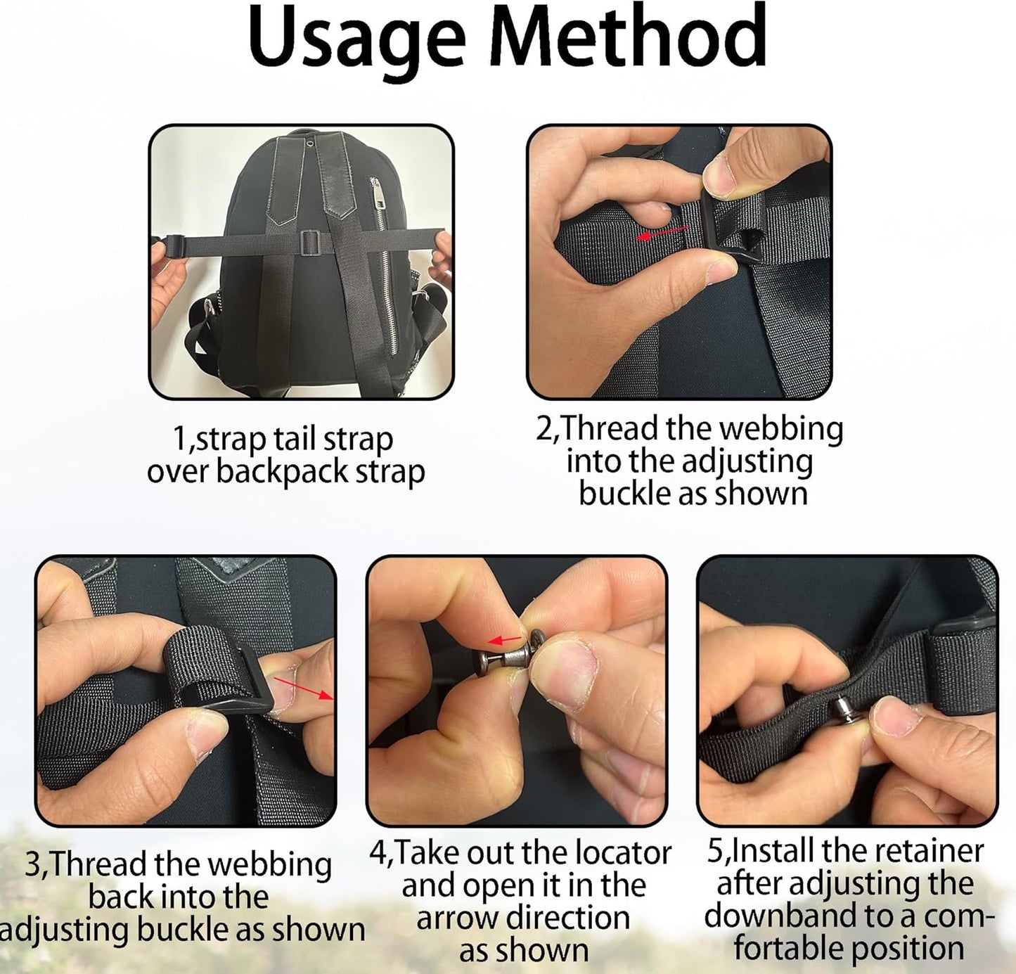 2set Backpack Chest Strap with 4pcs Strap Locator Adjustable Backpack Chest Strap Add on for Backpack Outdoor Indoor (Black)