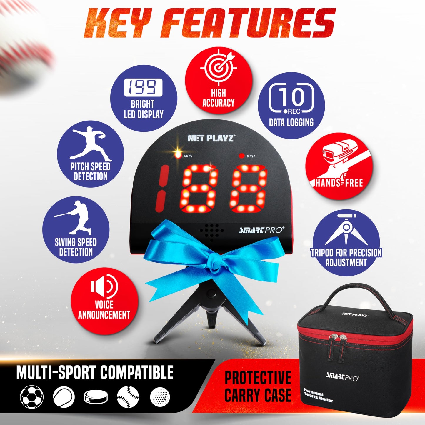 Baseball Gfits Training Equipment & Gear - Radars, Speed Sensors (Hands-Free) Radar Guns, Pitching Speed Guns for Baseball Players