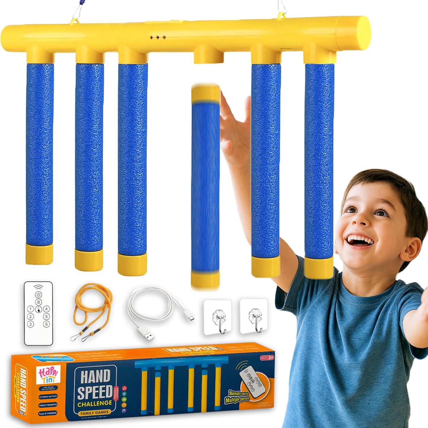 Happi Tini Reflex Drop Sticks, Reflex Challenge Game for Kids, Hand Eye Coordination Training Equipment Toy for Adults - Reaction Time Training with Upgrade Remote Control, 3 Adjustable Speeds