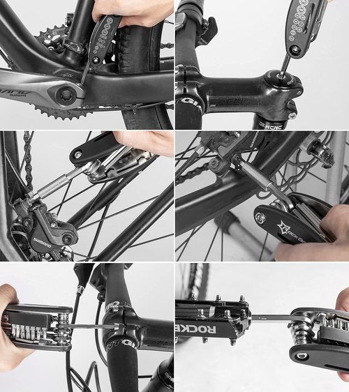 ROCKBROS 16 In 1 Multi-Function Bike Tool Kit - Portable Foldable Bike Multitool Cycling Tool Kit With Allen Wrench, Tire Levers
