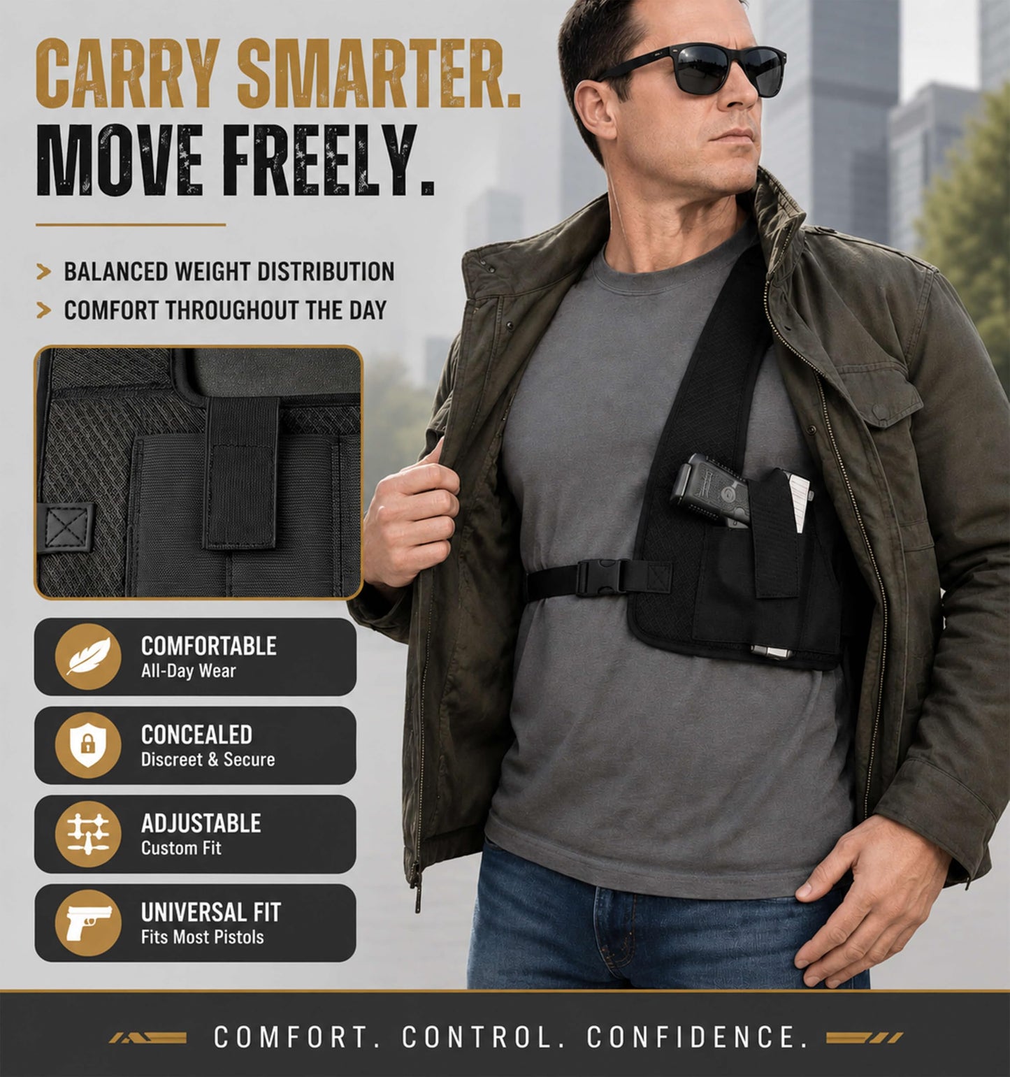 Universal Shoulder Holster for Men, Adjustable Mesh Gun Holster Right Hand