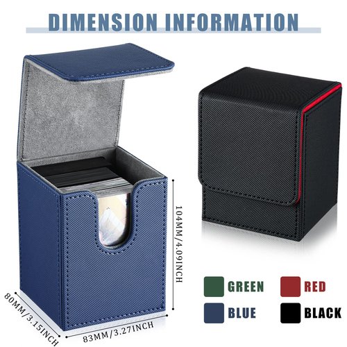 Yookeer 4 Pieces Leather Deck Card Boxes Cards Deck Game Box for Collectible Playing Card Box Compatible with MTG Commander(Black and Red, Green, Blue, Red,Vertical)