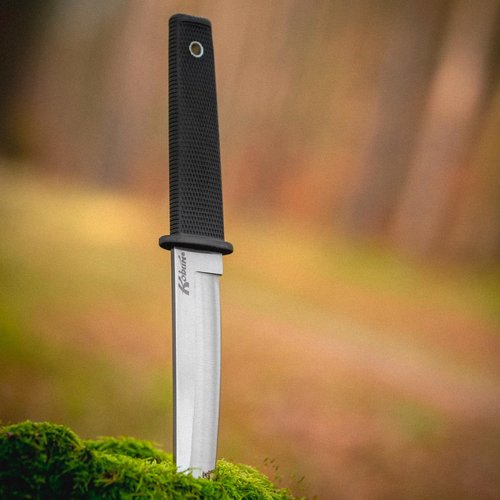 Cold Steel Kobun Plain Edge 5.5" Japanese AUS8A Stainless Steel American Tanto Shape Fixed Blade Tactical Hunting Knife, Ergonomic Kray-Ex Handle, Secure-Ex Sheath - Boxed