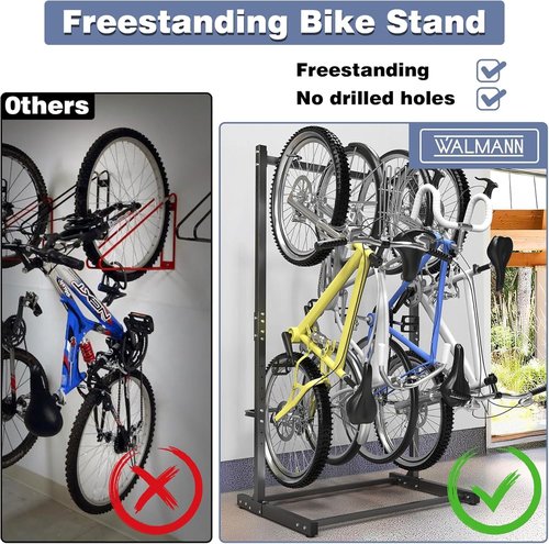 TROPOW 5 Bike Storage Rack, Freestanding Bike Storage, Adjustable Height, Space Saving, Vertical Bike Storage Stand for Front Yards, Backyards, Basements, Storefronts, Workplaces, Up to 300lbs