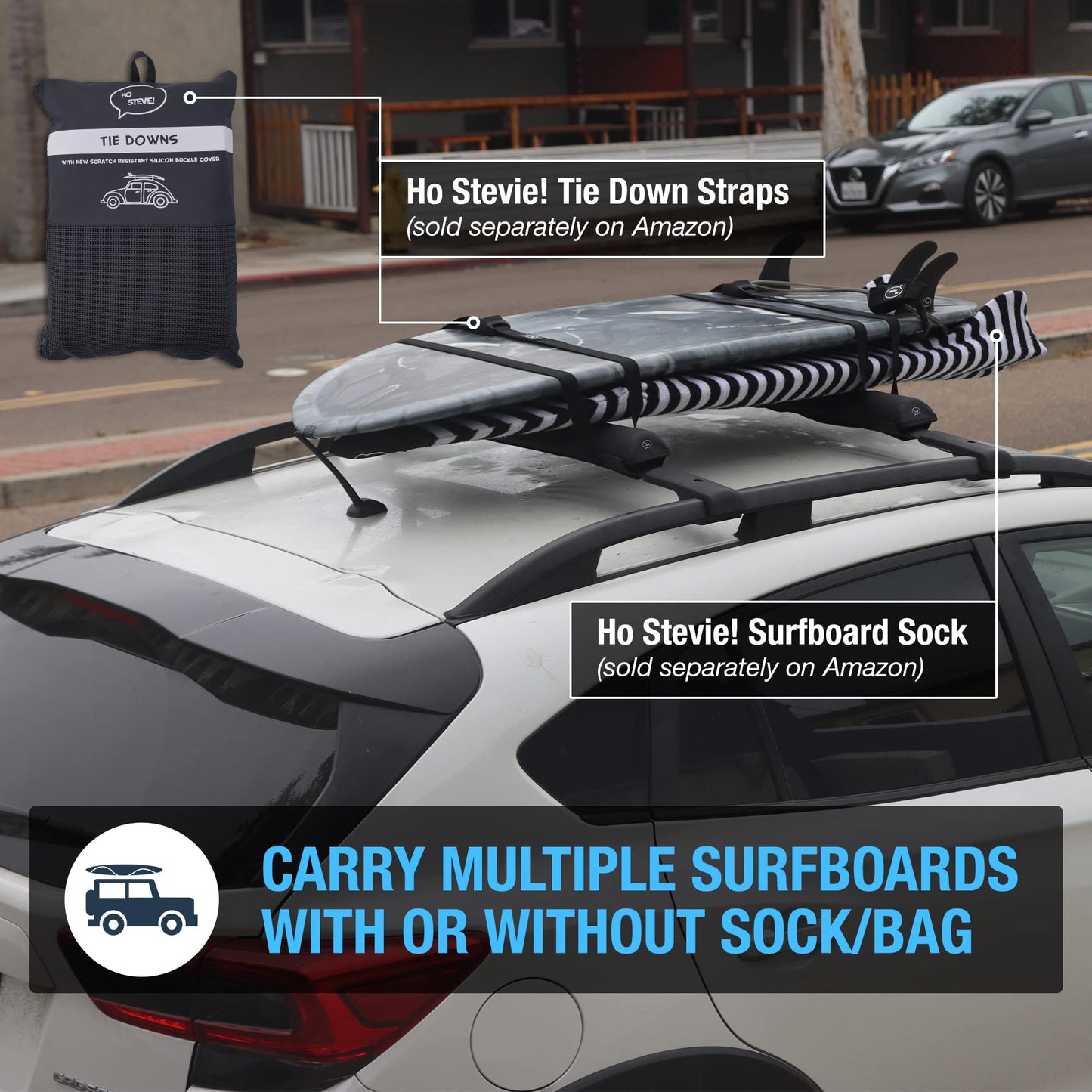 Ho Stevie! Surfboard/SUP Aero Roof Rack Pads (Set of 2 Pads, 28" or 17") for Cars with Crossbars (28")