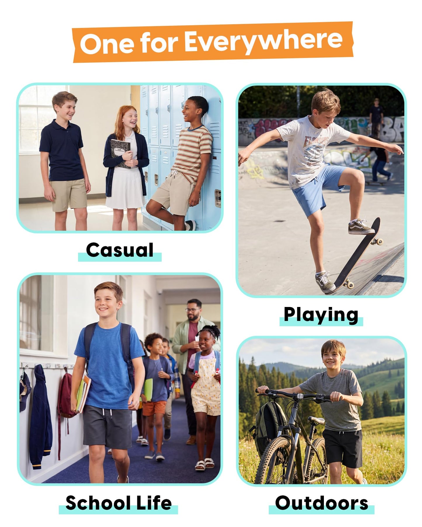 maamgic Boys Casual Shorts with Compression Liner & Zipper Pockets Stretch Fit School Uniform Shorts for Golf，Running Navy-Light Blue