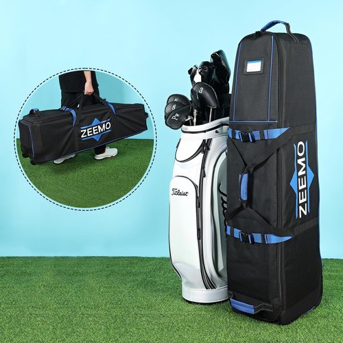 ZEEMO Golf Travel Bag, Full-Open Protective & Wheeled Airline-Approved Case for Clubs, Cart&StandBag, Soft-Sided Waterproof Cover Made of Heavy Duty Oxford, Black