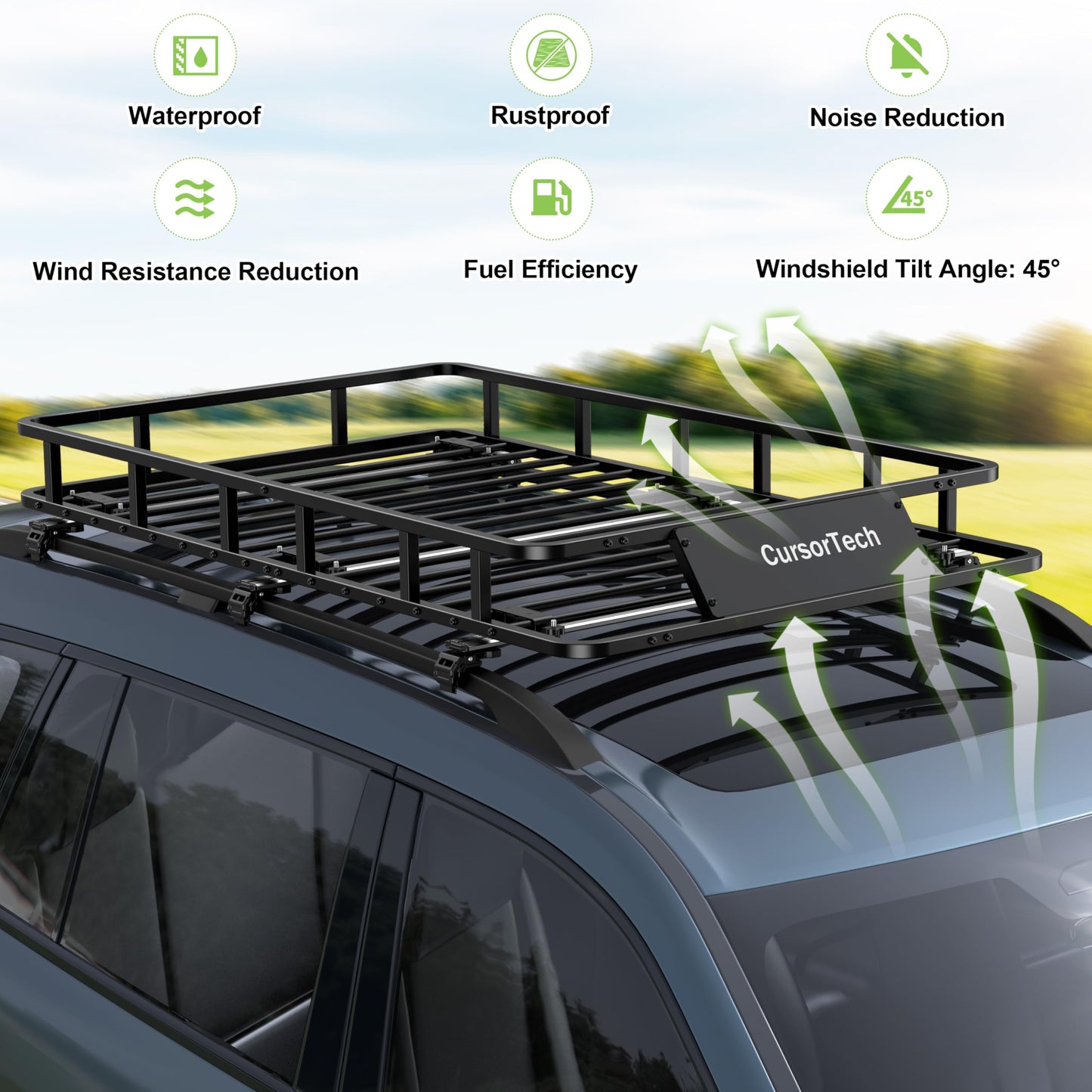 CursorTech Roof Basket 64" x 39" Heavy Duty Roof Rack Cargo Basket 300 lbs Capacity Steel Rooftop Cargo Carrier Luggage Holder Rack for SUV Truck Car Travel Camping Storage