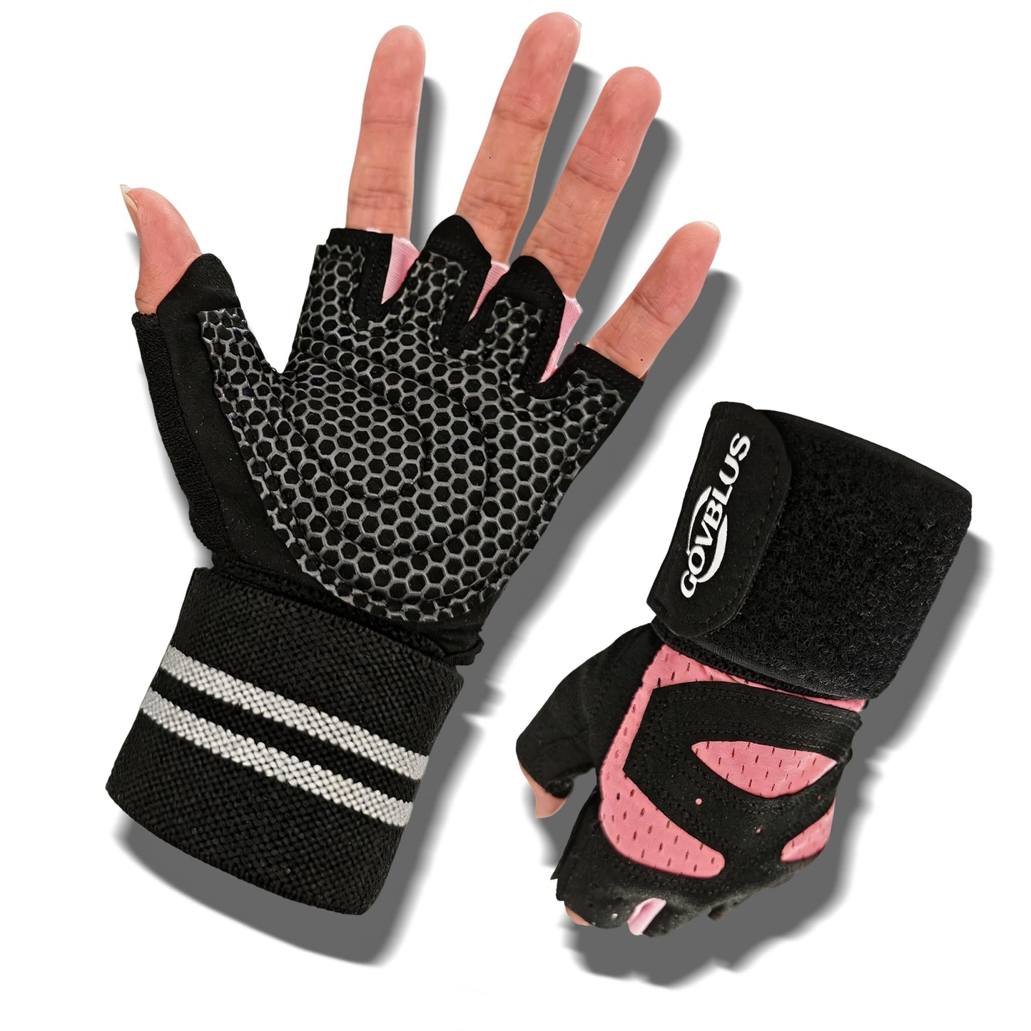 Govblus Workout Gloves for Men and Women with Wist Support, Exercise Gloves for Weight Lifting, Cycling, Gym Gear, Training, Fingerless, Breathable and Snug fit(Pink, Medium)