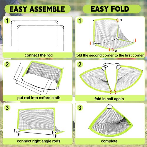 hoerlar Kids Soccer Goals for Backyard Set of 2-6x4 ft Portable Pop Up Soccer Nets Training Equipment Baseball Protective Screens with Soccer Ball, Ladder, Cones, Ideal Birthday