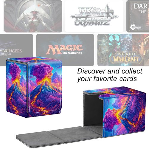 GYSYZJDH Premium MTG Deck Box – Holds 120+ Sleeved Cards, PU Leather Magnetic TCG Card Deck Box for MTG, Commander, and More, Colorful Volcano