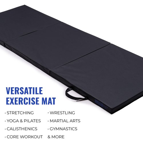 Hello Fit 2 Pack Tri-Fold Folding Exercise Mat - 72" x 24" x 1.5" Thick Gymnastics Mat With Carrying Handles - Foldable Yoga Mat for Gym, Studio, Home Workout, MMA, Stretching, Tumbling