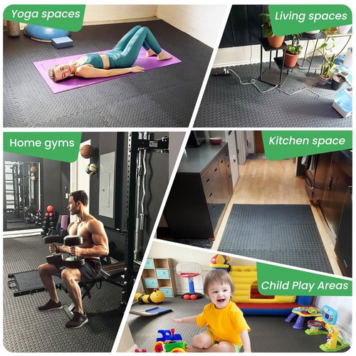 Puzzle Exercise Mat 3/4 Inch Thick, Foam Interlocking Floor Mats 24 X 24 Inch Tiles, Eva Foam Flooring for Home Gym, Fitness Garage, Exercise Equipment Mat 96 Sq. Ft, Black