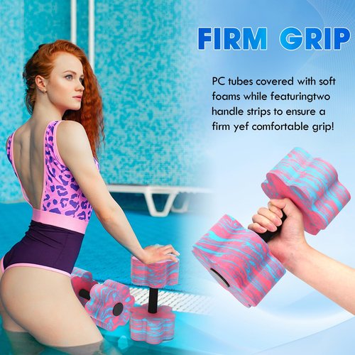 Aquatic Exercise Dumbbells, 2PCS Aqua Fitness Barbells, Flowers High-Density EVA-Foam Water Workouts, Pool Weights Dumbbells Set for Water Exercise, Aerobics Weight Loss, Pool Fitness (Pink+Blue)