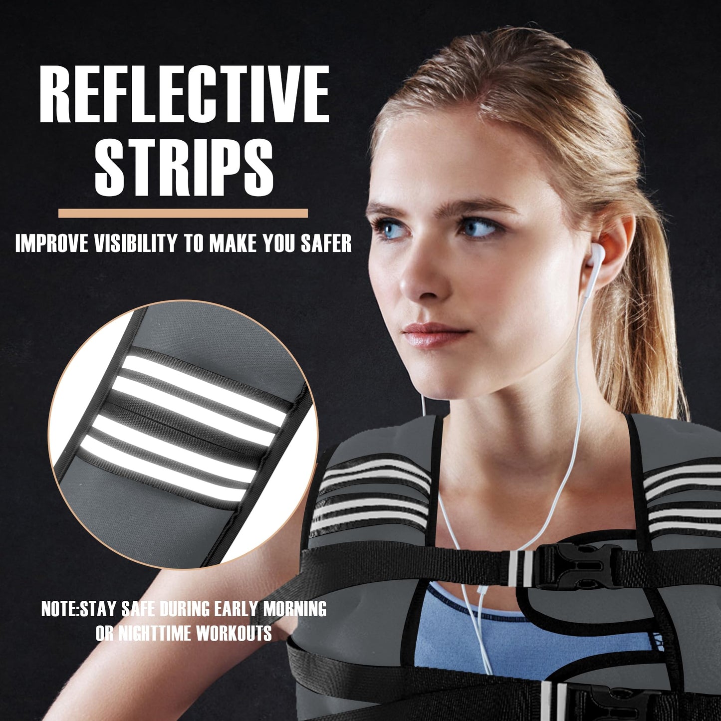 NATURELUX Weighted Vest with Reflective Stripe and Adjustable Buckle Straps, Dark Grey, 30 lbs