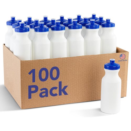 Bulk Water Bottles 100 Pack - 24 Ounce Reusable water bottles Bulk - BPA-Free Easy Open Spin off Cap - Clear Water Bottles for Kids and Adults - Top-Rack - Dishwasher Safe - Sports Bottles (Plastic)