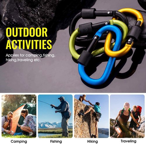 Carago Carabiner Clips with Screw Gate, 10 Pack Carabiners Hiking Clips with 7.5mm Diameter Aluminum Rod (10 Color (10 Pack))