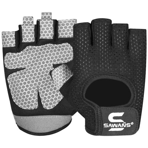 SAWANS Workout Gloves for Men and Women Weight Lifting Gloves Gym Fitness Exercise Cycling Pull ups Microfiber Lightweight Breathable Non-Slip Silicone Padded Palm Grip (Black, Medium)