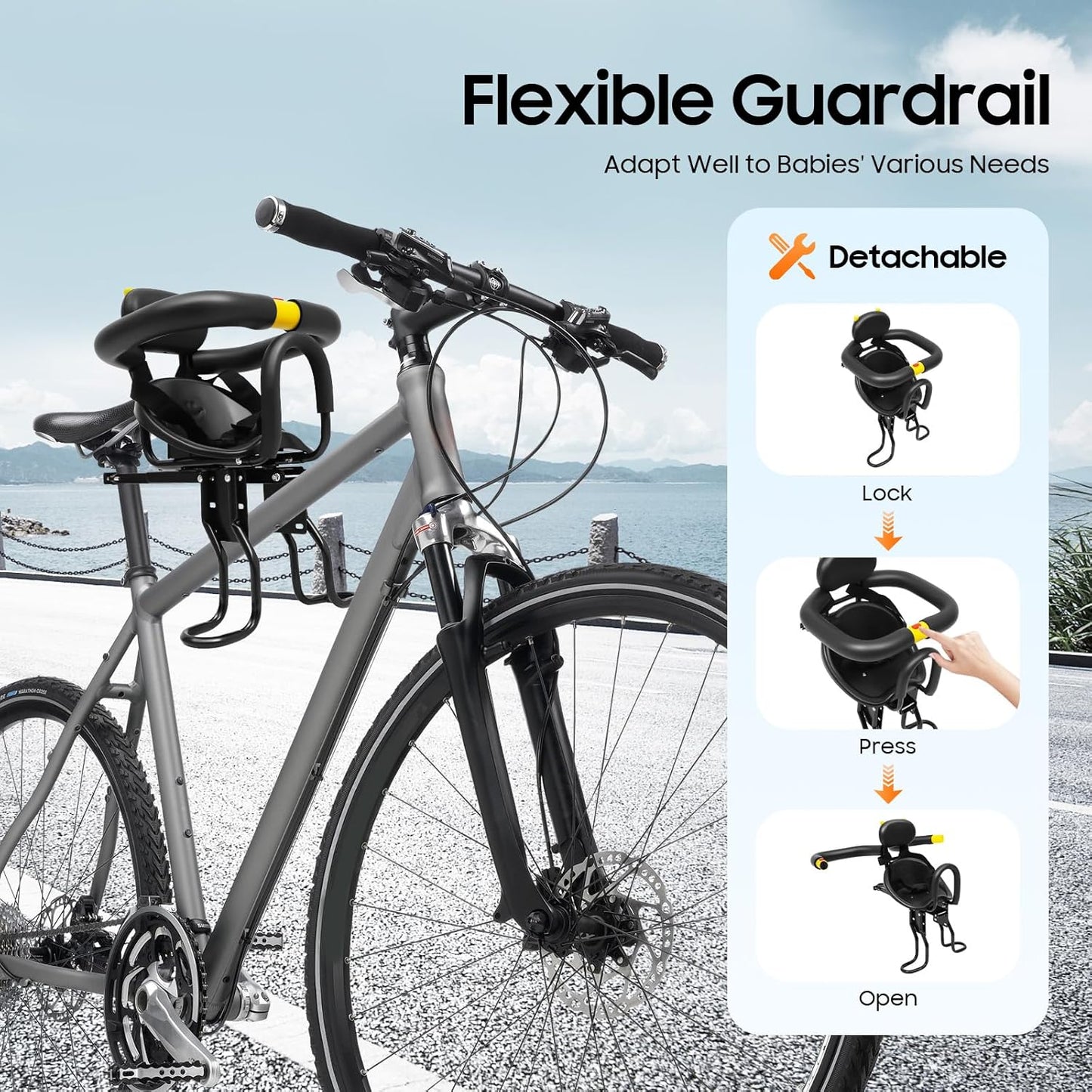 Kids Bike Seat Portable Bicycle Child Seat Front Mounted Bike Seat for Most of Adult Bikes, Adjustable Bicycle Child Safety Seat for 1-6 Years