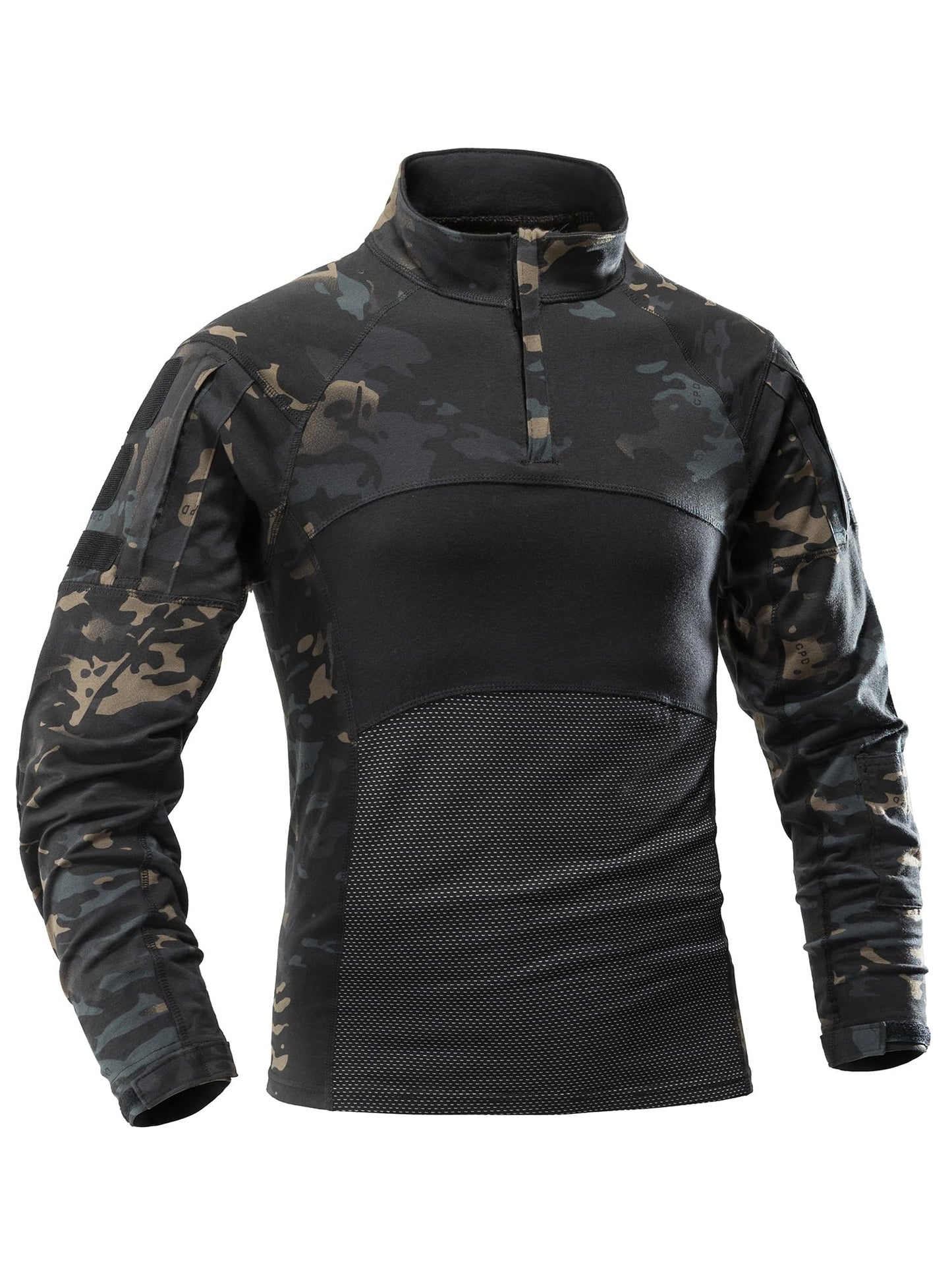 AKARMY Men's Tactical Military Combat Shirt, Long Sleeve Camo T Shirt with Zipper Pockets 112 Dark CP
