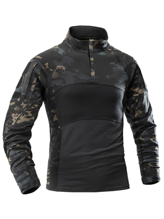 AKARMY Men's Tactical Military Combat Shirt, Long Sleeve Camo T Shirt with Zipper Pockets 112 Dark CP