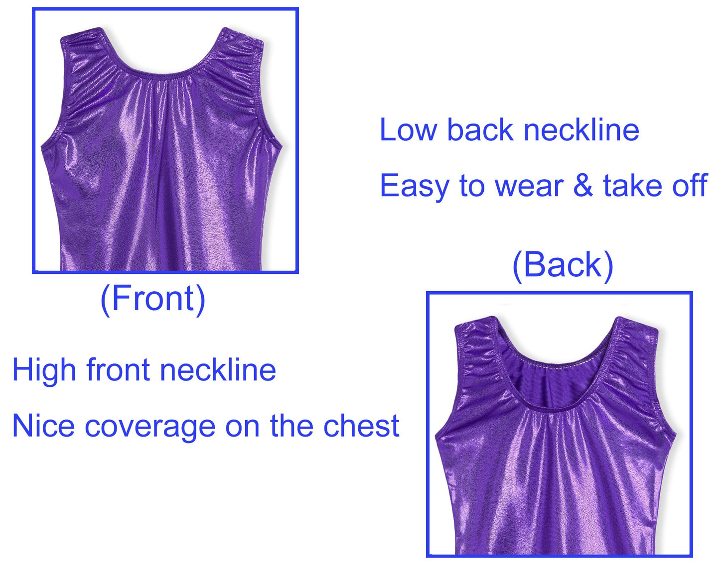 Domusgo Girls Leotards for Gymnasitics Size 5-6 Years Old Sparkly Purple Sleeveless Practice Biketard