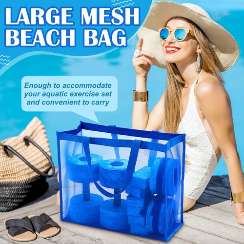 WinnerWhy 6 Pcs Aquatic Exercise Set Water Aerobics Set with Large Mesh Beach Bag Pool Fitness Equipment Foam Water Dumbbell Ankle Swimming Weight Aquatic Swim Belt for Exercise Weight Loss(Blue)