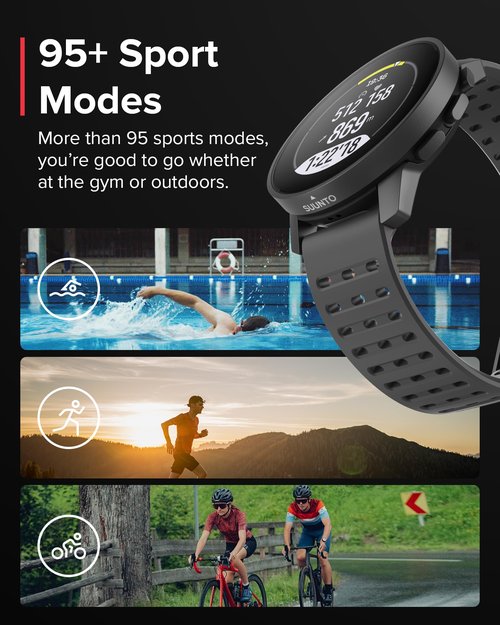 SUUNTO 9 Peak Pro GPS Sports Watch, Up to 30 Days Long Battery Life, 95+ Multisport Watch w/Training Workout Analysis,Advanced Health & Recovery Support, Wrist Heart-Rate Measurement, Black