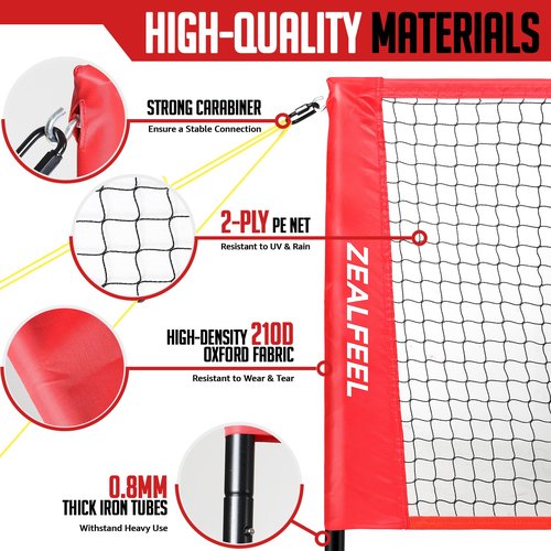 ZEALFEEL 4 Square Volleyball Game Set, 3 Heights Adjustable 4-Way Volleyball Net with Vollyball, Pump, Carry Bag, Hammer, 14 FT 4 Person Net for Backyard Beach Lawn, Great for Family Fun