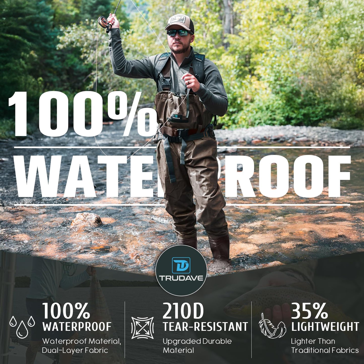 Trudave Chest Waders for Men with Boots, 2-Ply Nylon/PVC Waterproof Fishing & Hunting Waders for Men and Women
