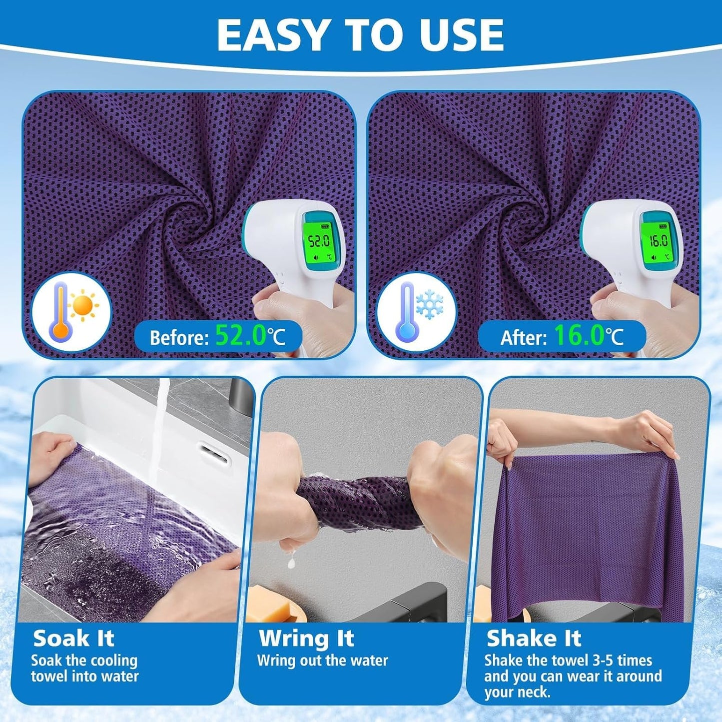 24 Pack Cooling Towels Bulk for Neck and Face 40"x12" Ice Cooling Sweat Rags Microfiber Soft Breathable Soft Chilly Towel for Yoga Golf Sport Running