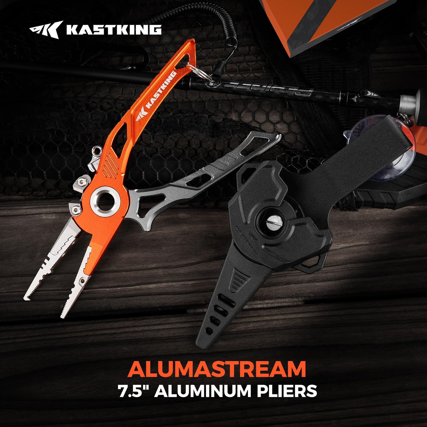 KastKing AlumaStream 7.5" Aluminum Fishing Pliers, Hook Remover, Split Ring Pliers, Fishing Gear, Fishing Gifts for Men, Corrosion-Resistant Saltwater & Freshwater Pliers, 17-4 Stainless Steel Jaws