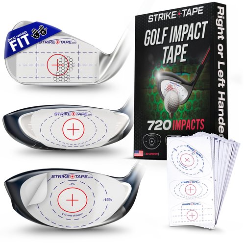 STRIKEPRO StrikeTape Golf Impact Tape. Right or Left Handed Clubs, Golf Impact Stickers fit All Drivers/Hybrids/Irons. Simple Swing Analysis for 720 Golf impacts.