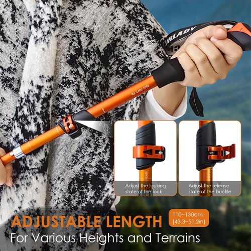 Collapsible Trekking Poles,7075 Aluminum Adjustable 43.3"-51.2" Hiking Poles, Quick-Lock Design,Walking Sticks for Hiking/Camping/Travel,1pc(Matte Orange)