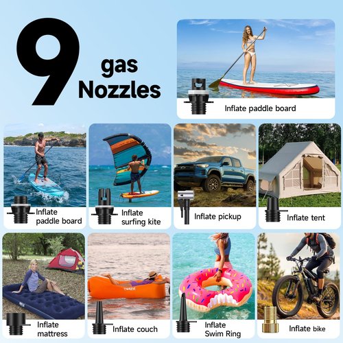 50PSI Paddle Board Pump Electric Portable, 10000mAh Sup Pump with Auto-Off,9 Modes Paddleboard Pump for Stand Up Paddle Board/Car/Kayak/Motorcycle/Bicycle (Rechargeable) (Rechargeable)
