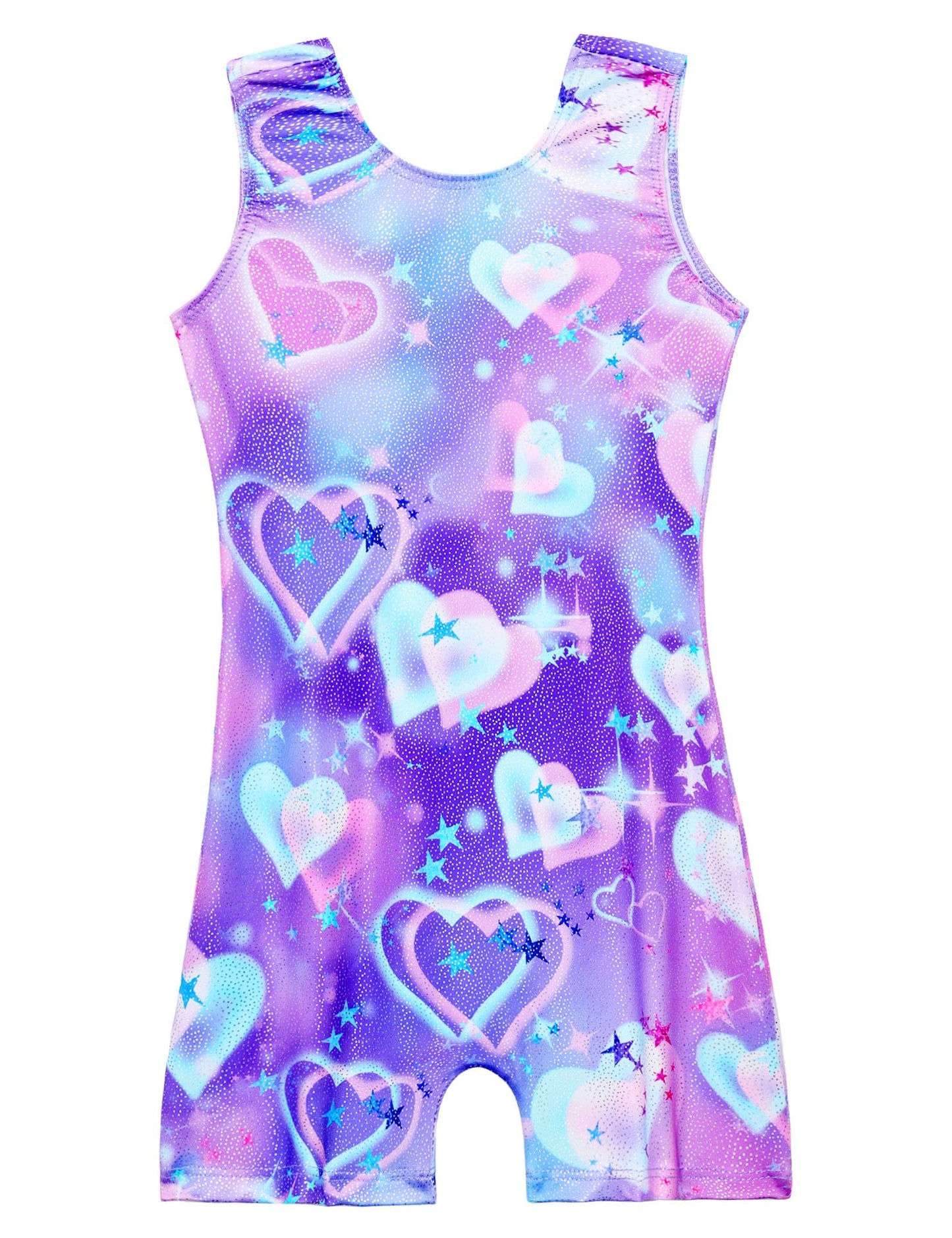 Domusgo Leotard for Girls Gymnastics Size 8-9 Shiny Purple Blue Hearts Sparkle One Piece Durable Athletic Activewear