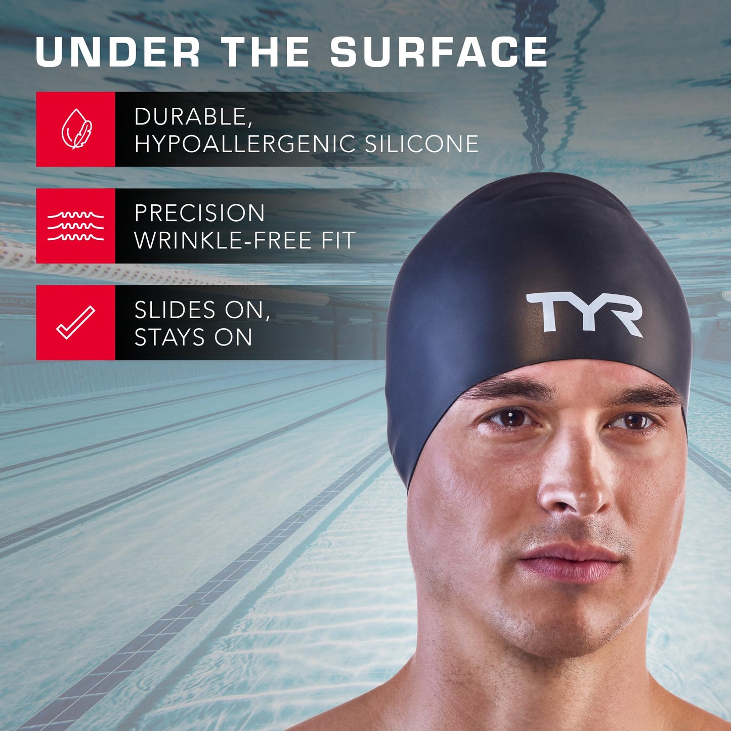 TYR Silicone Swim Cap for Men and Women – Wrinkle-Free, Durable & Tear Resistant, Low Drag Training & Competition Cap, White