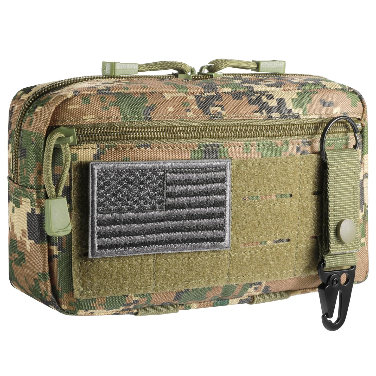 FRTKK Tactical Molle Admin Pouch Utility Laser Cut EDC Tool Pouch Bag Horizontal Modular Pouches Include US Flag Patch and Keychain (Digital)